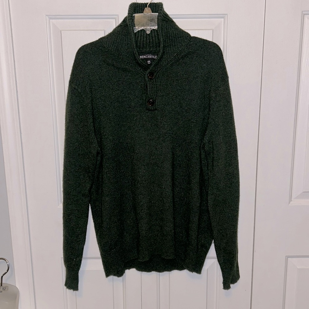 J.Crew Mercantile Mens XXL Sweater Lamb Wool Blend Pullover Button Green GUC B33